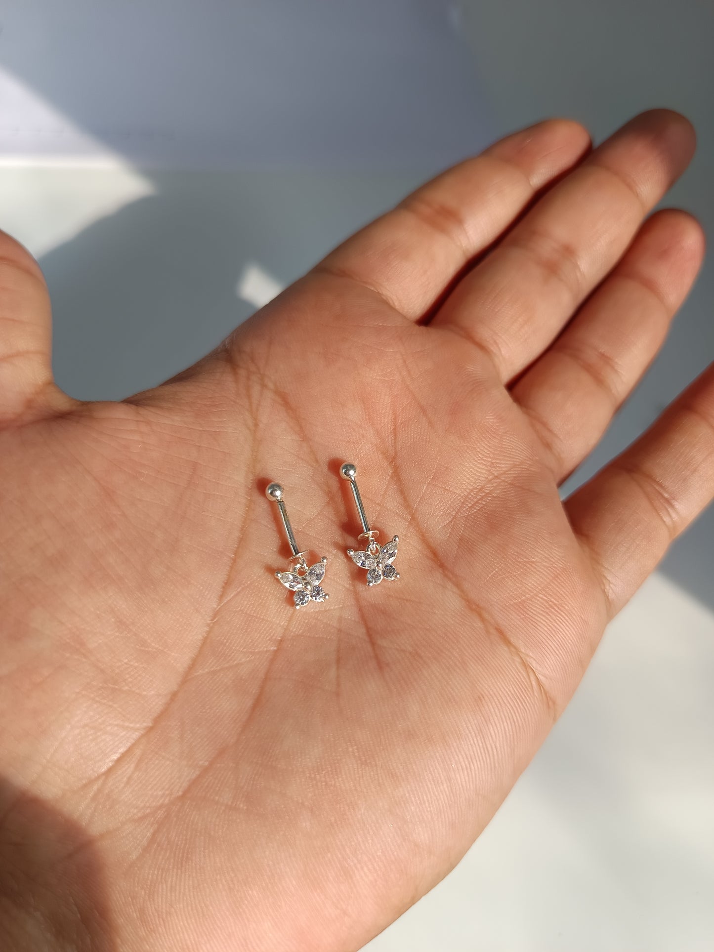 Silver Butterfly Helix Studs