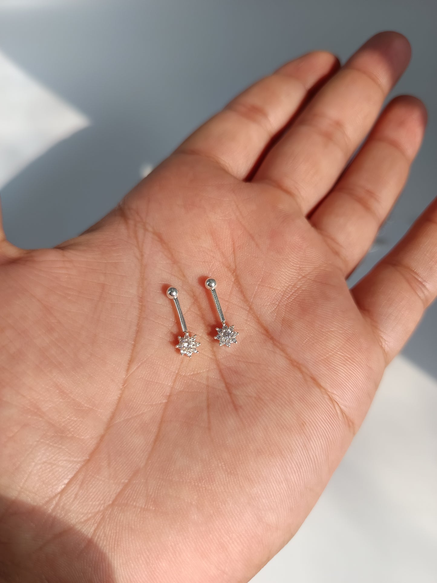 Silver Flower Upper Ear Studs